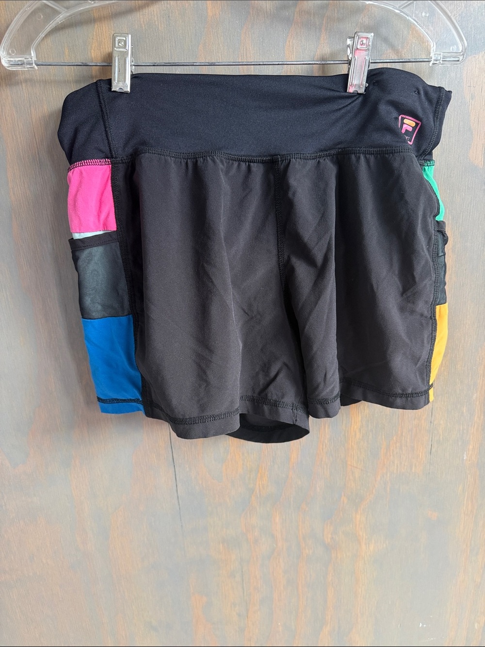 Fila Black Athletic Shorts with Pink, Blue, Green & Yellow Accents